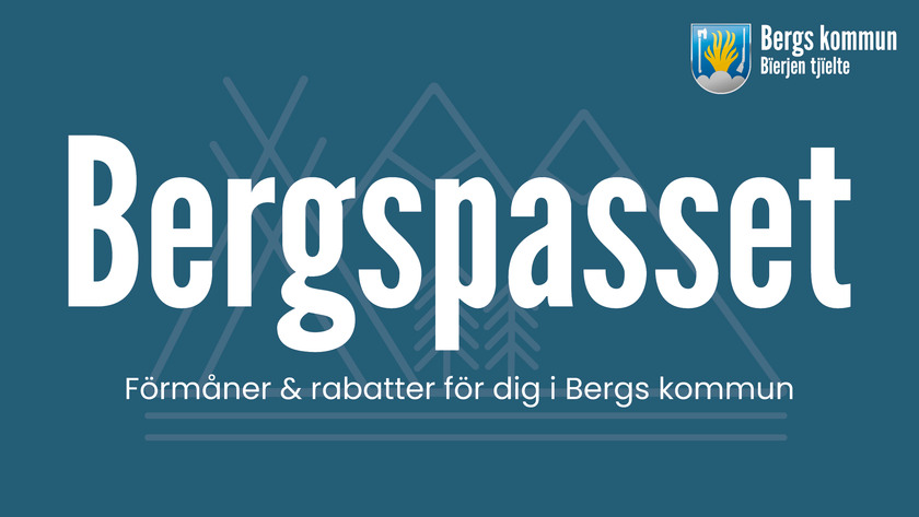 Logotyp för Bergspasset med texten Förmåner och rabatter för dig i Bergs kommun och kommunens logotyp
