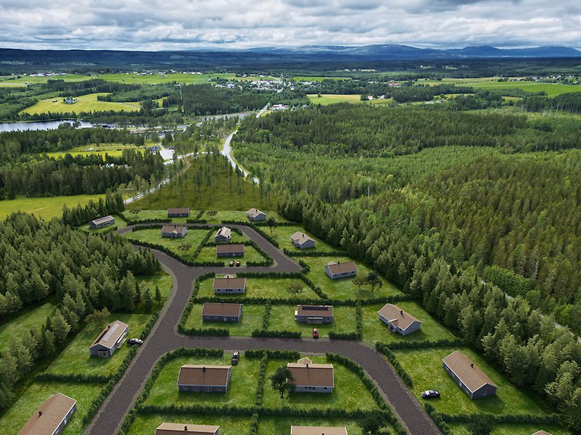 Bild över bopstadsområdet Myre med utsikt över fjäll